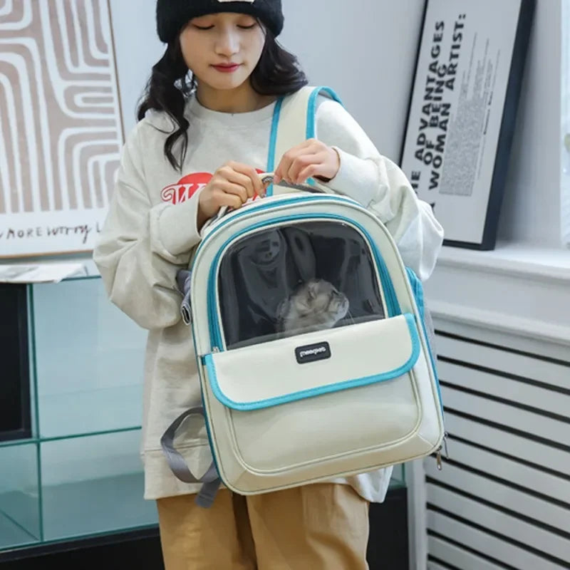 Cat Carrier Bag PU Portable Travel Outdoor Backpack