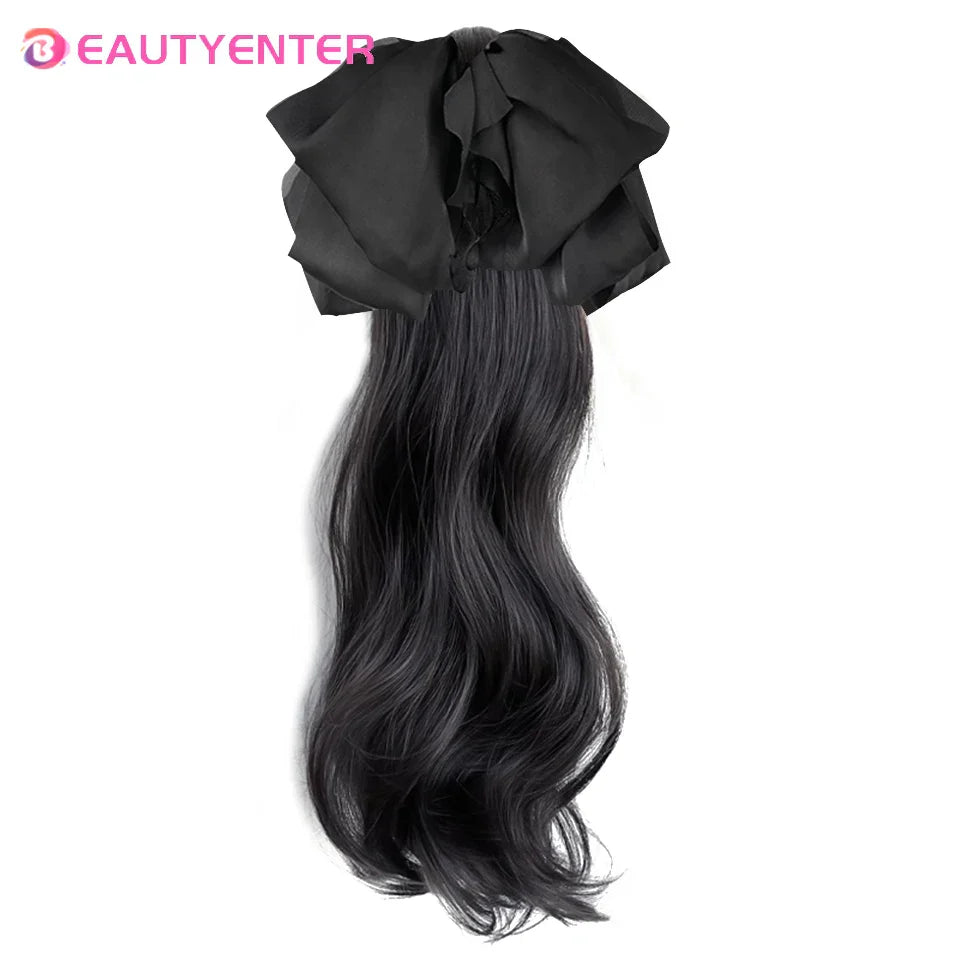 BEAUTYENTER Synthetic Straight Long Wig Hair Ponytail Grab