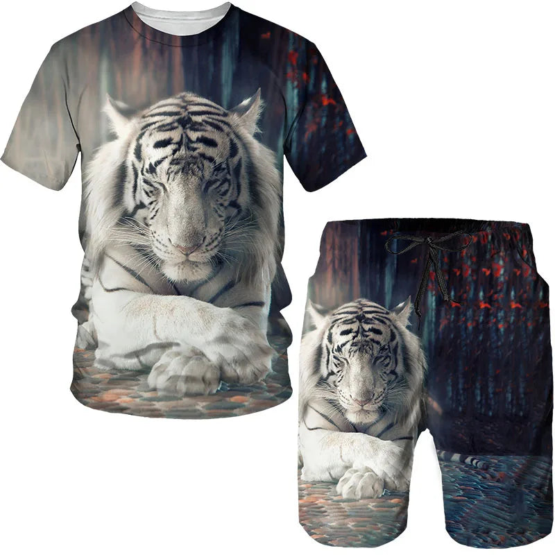 2023 Men T-shirt Set Tracksuit Training Wear Lion