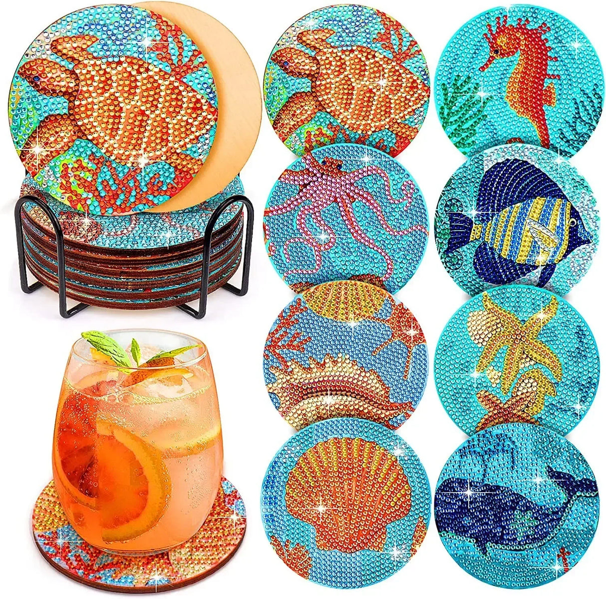 8Pcs DIY Diamonds Painting Coaster Animal Flower Non-slip