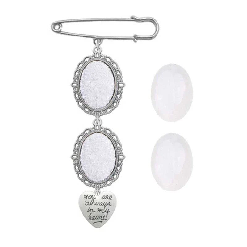 Wedding Boutonniere Bouquet Photo Memorial Charm Pin Round