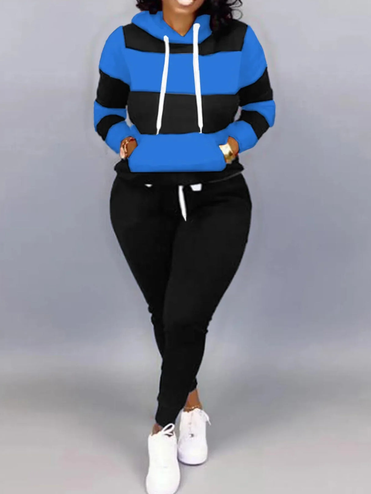 LW Plus Size Striped Drawstring Tracksuit Set Autumn