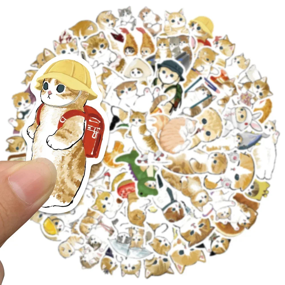 103064PCS Kawaii Winter Yellow Cat Sticky Graffiti Sticker