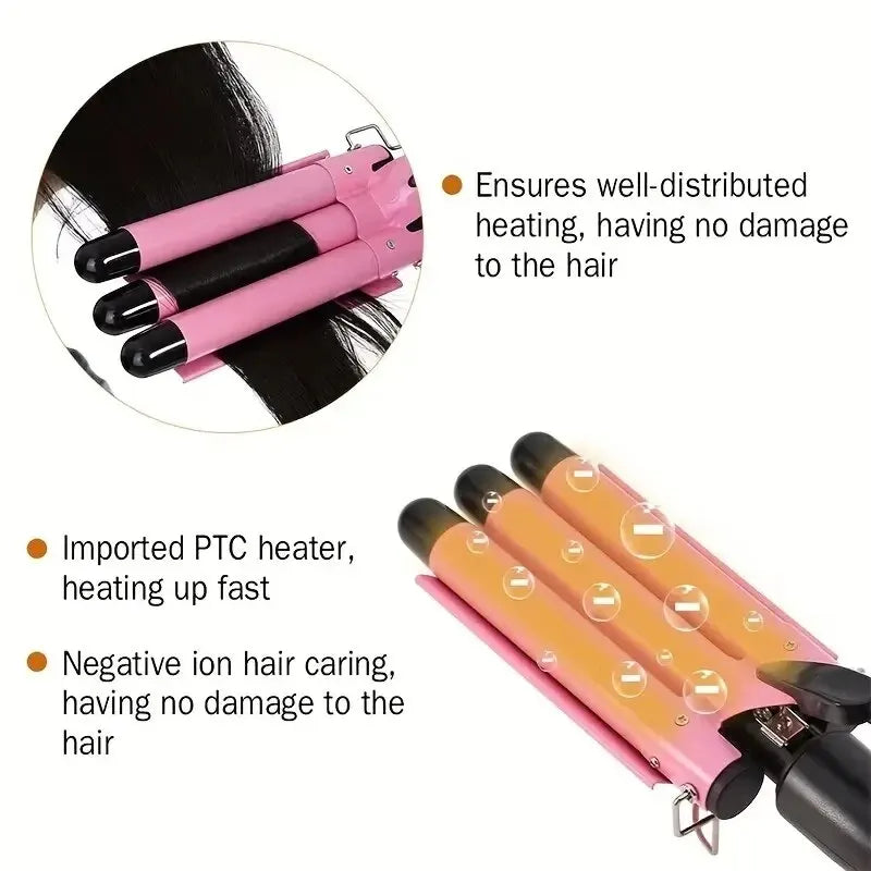 Pink 3 Barrel Hair Crimpers, Professional Hair Curling