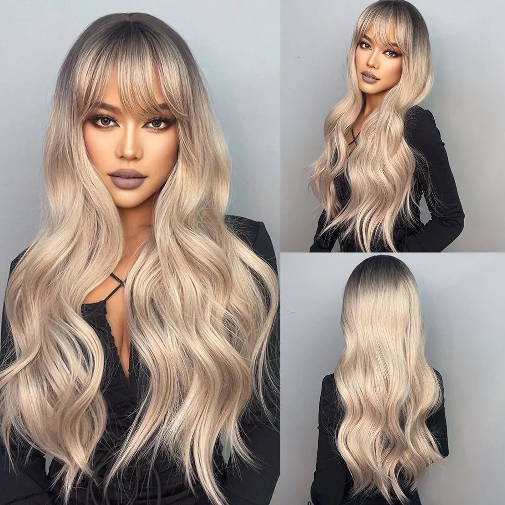 HAIRCUBE Long Ombre Brown Black Light Blonde Synthetic