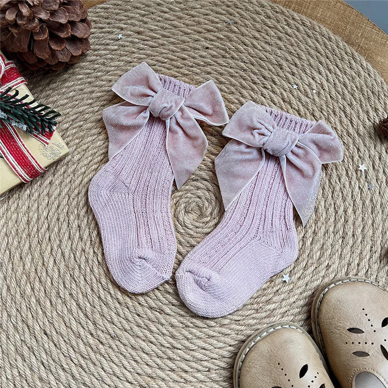 Winter Baby Girls Christmas Long Socks Kids Cotton