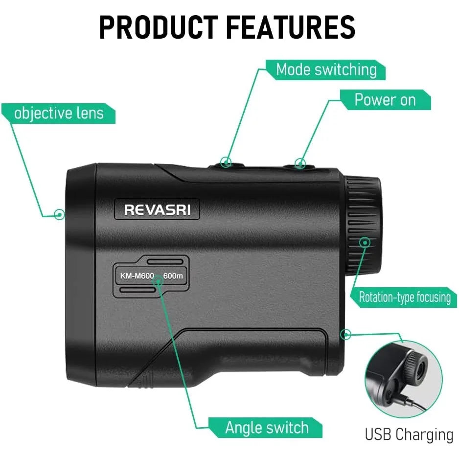 REVASRI Golf Laser Rangefinder 600M Rechargeable Battery,Slope and