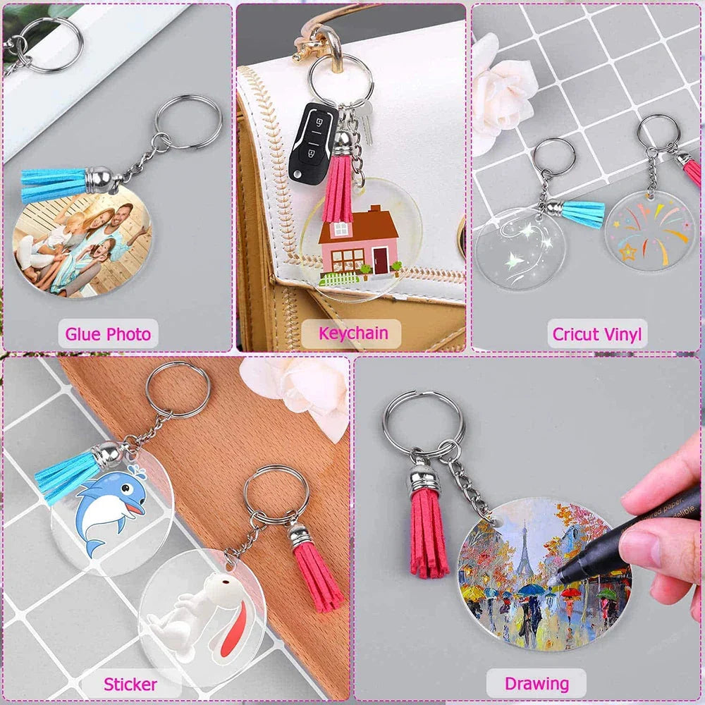 200Pcs Acrylic Keychain Blanks with Rings Clear Key