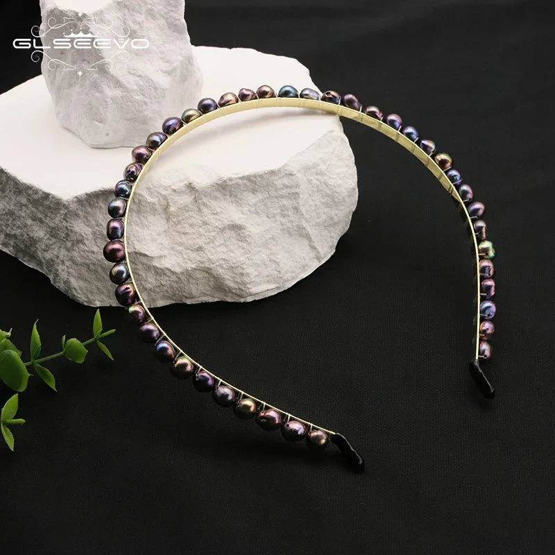 GLSEEVO Natural Grey Pearl Headbands for Women Handmade