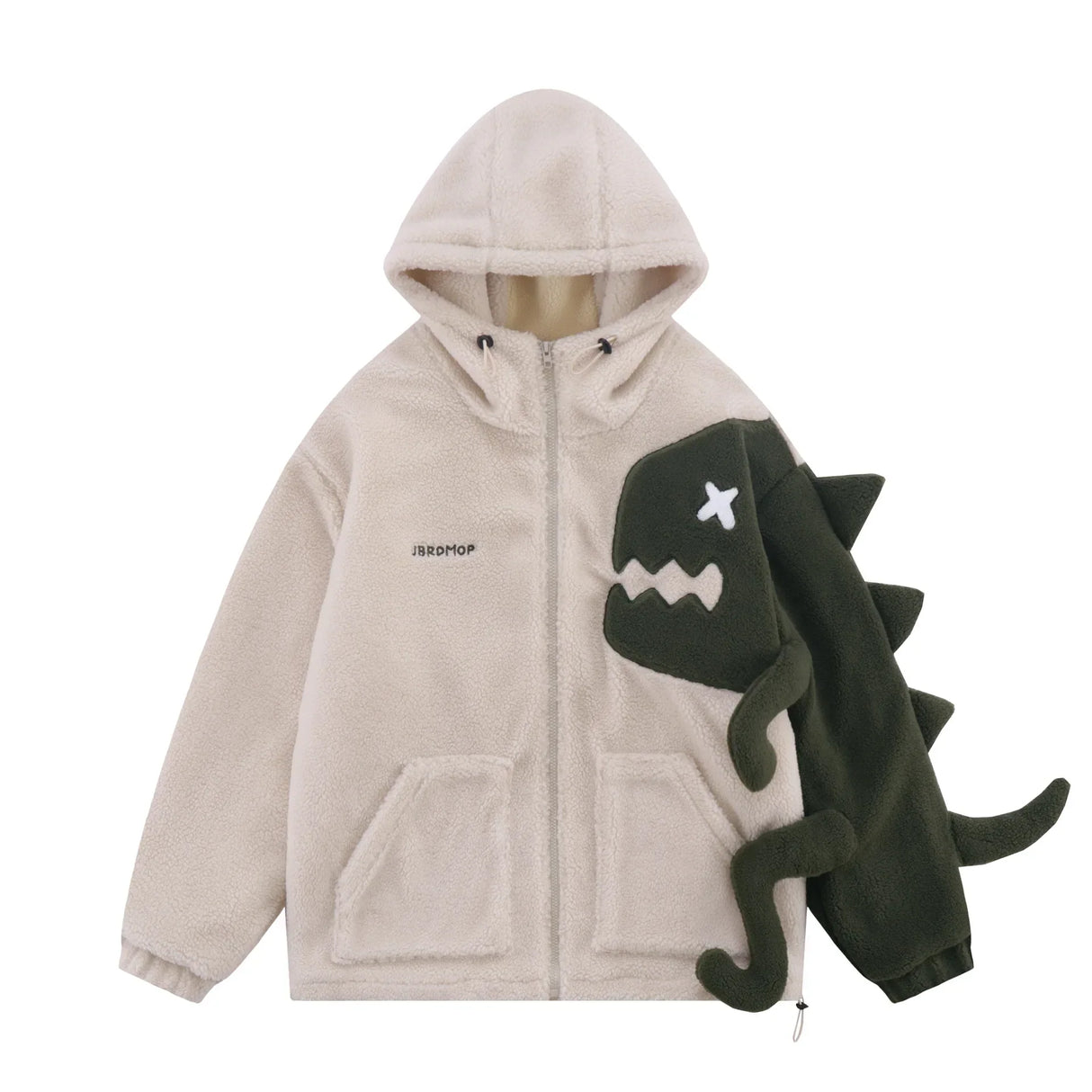 Men Hooded Fleece Lambswool Parkas Jacket Vintage Dinosaur