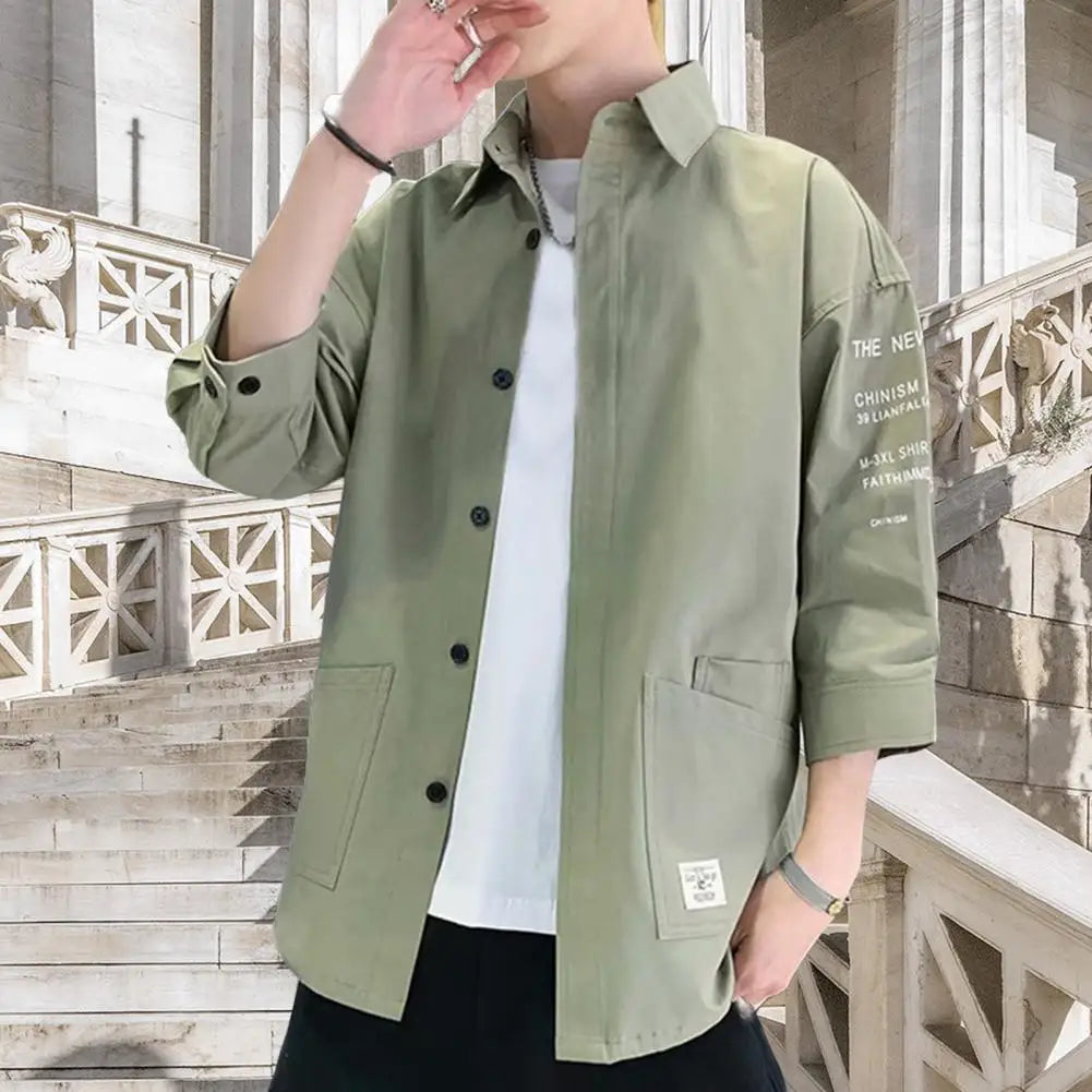 Men Three-quarter Sleeve Shirt Japanese Style Casual Jacket
