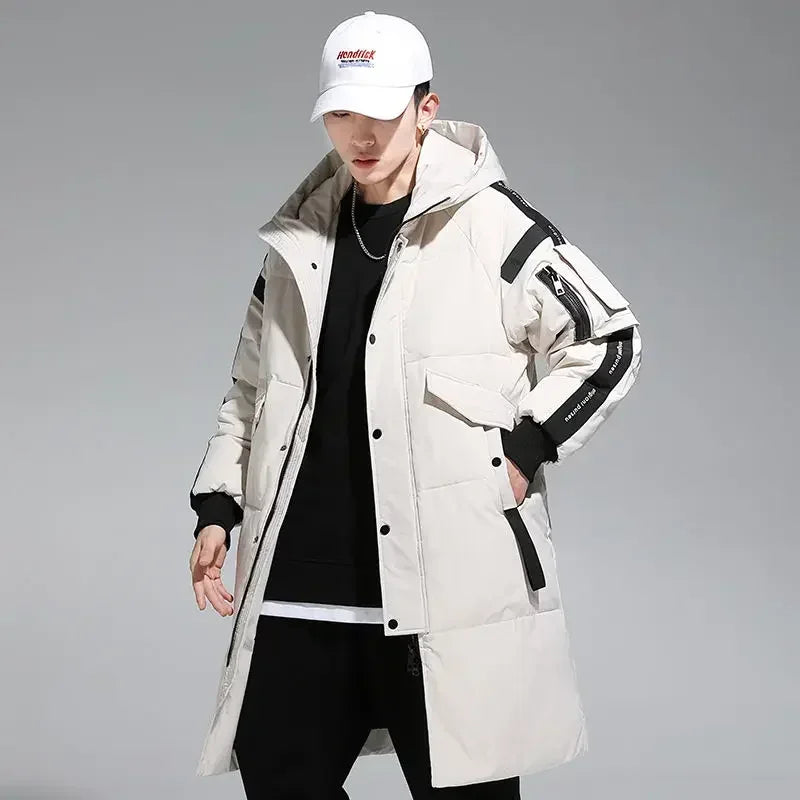 Men's Parkas Hooded New Over-the-knee Overcoat Thickened Mid-length
