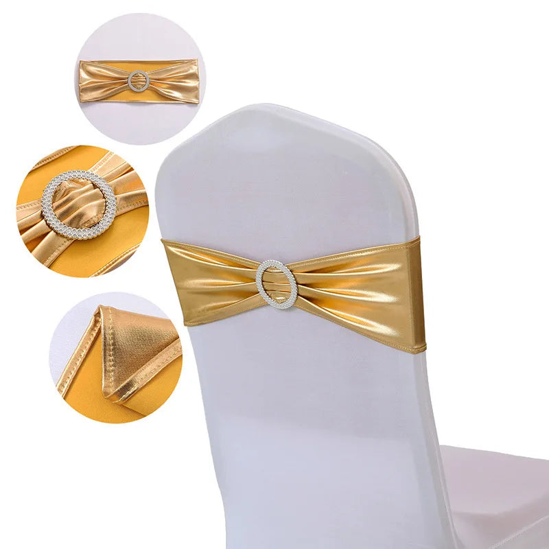 10pcs/50pcs Metallic Gold Silver Stretch Spandex Chair Bow