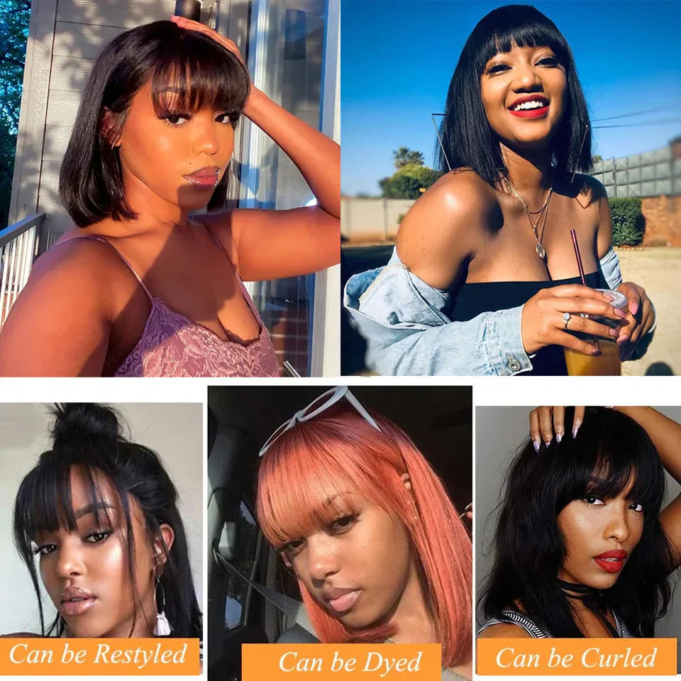 MISIA Straight Bob Human Hair Wigs With Bang