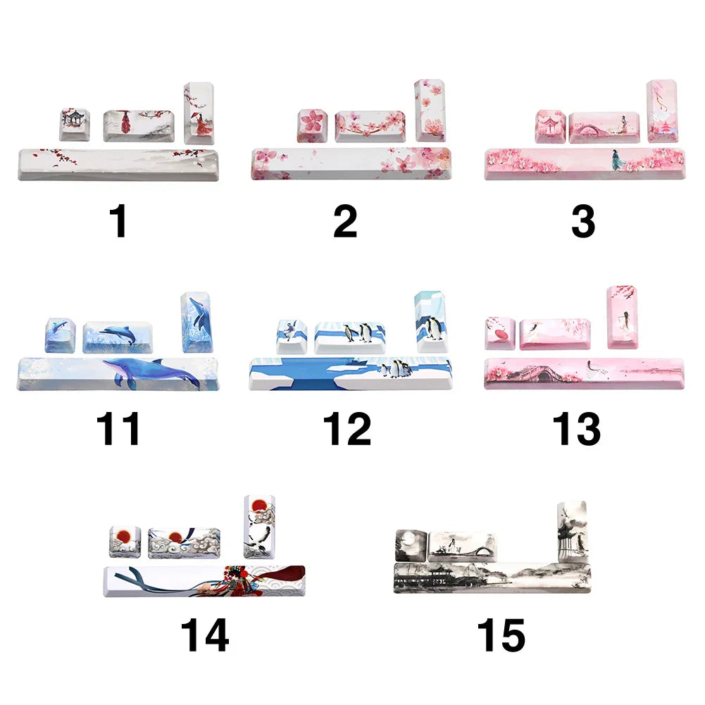 4keys/set PBT Computer Allover Dye Keycap Decorative Mechanical