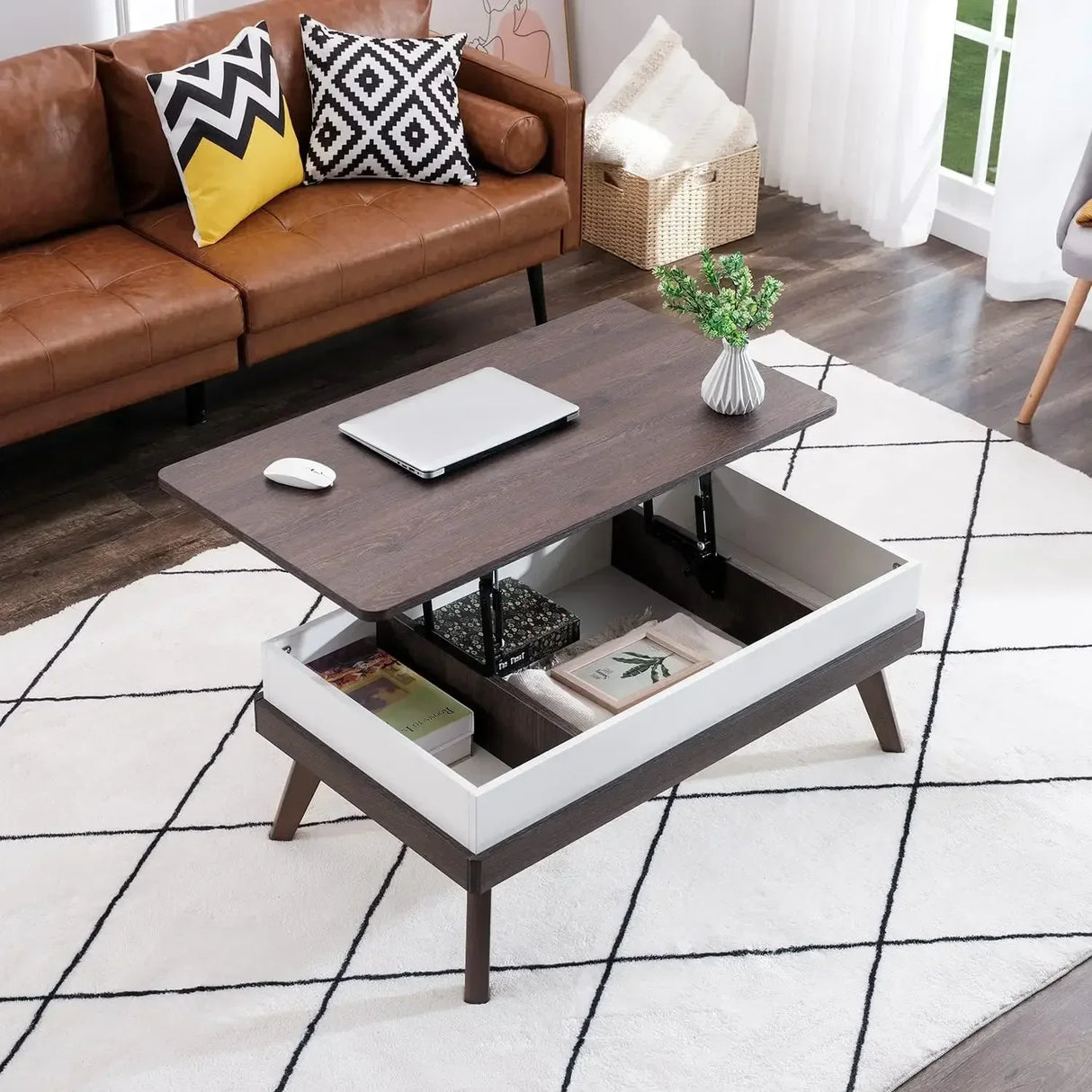 Easy-to-Assembly Center Table With Hidden Storage Compartment Modern