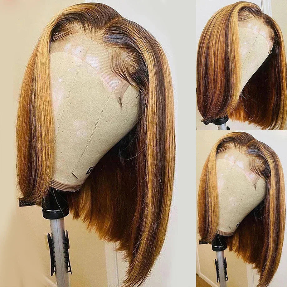 Highlight Straight Short Bob Wig 13x4 HD Transparent