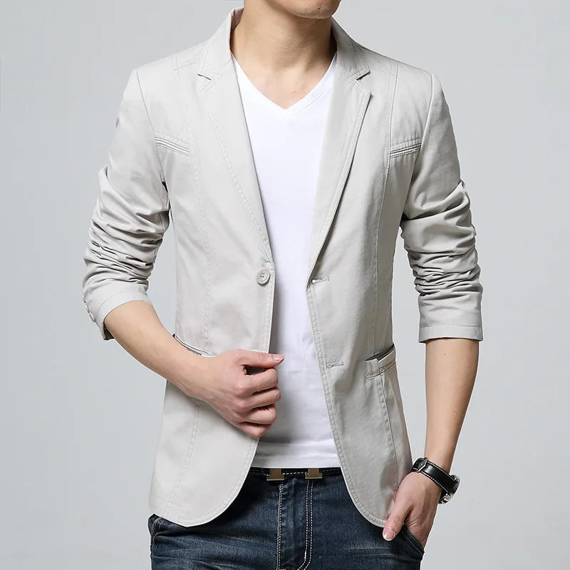 New Cotton Mens Casual Blazers Autumn Double Button
