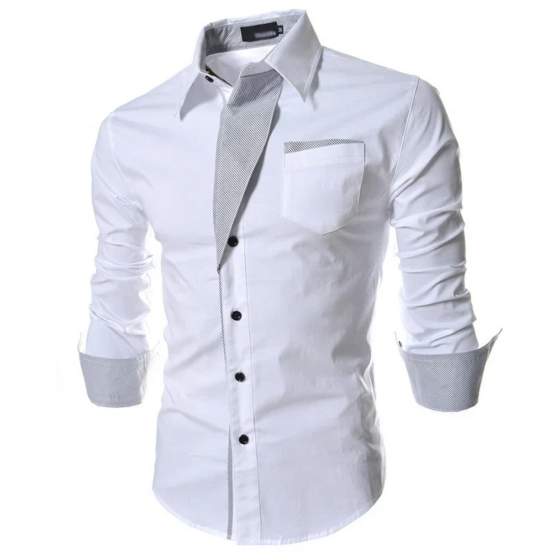 Mens Striped Shirts Long Sleeved Business Slim Fit