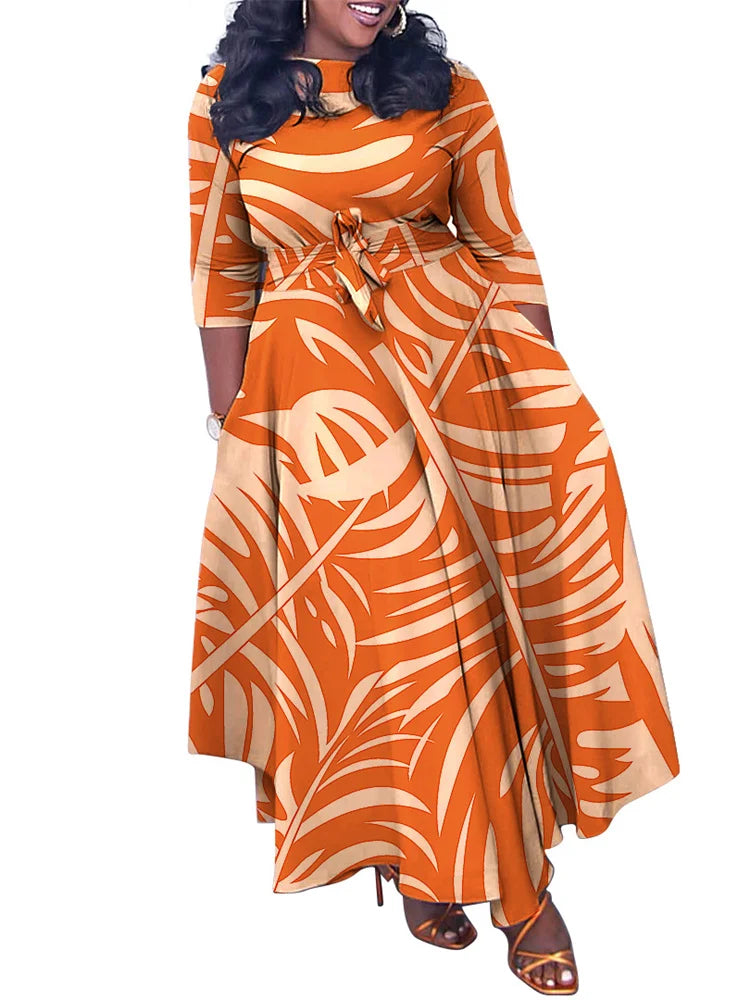 Wmstar Plus Size Women Dress Printed Fashion Maxi