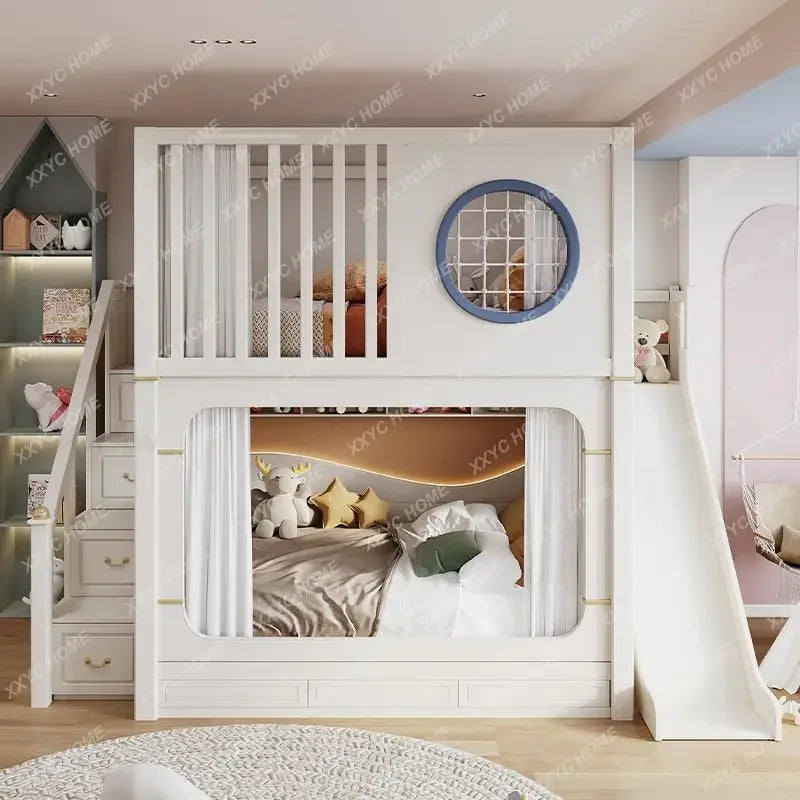 Modern High And Low Kids Bed With Ladder