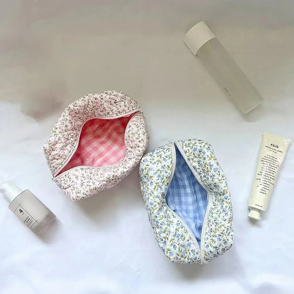 1PC Flower Printed Puffy Quilted Zipper Makeup Bag