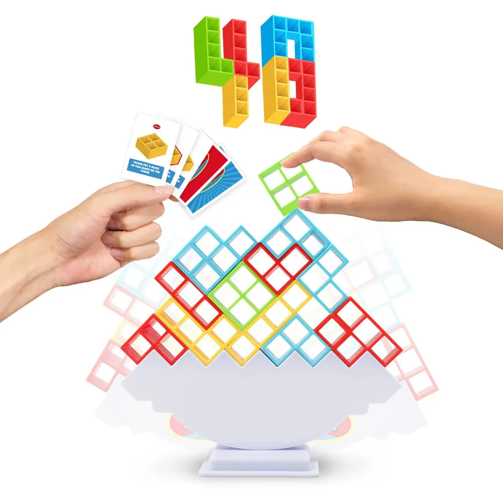 48-64Pcs Tetra Tower Game Stacking Blocks Stack Building
