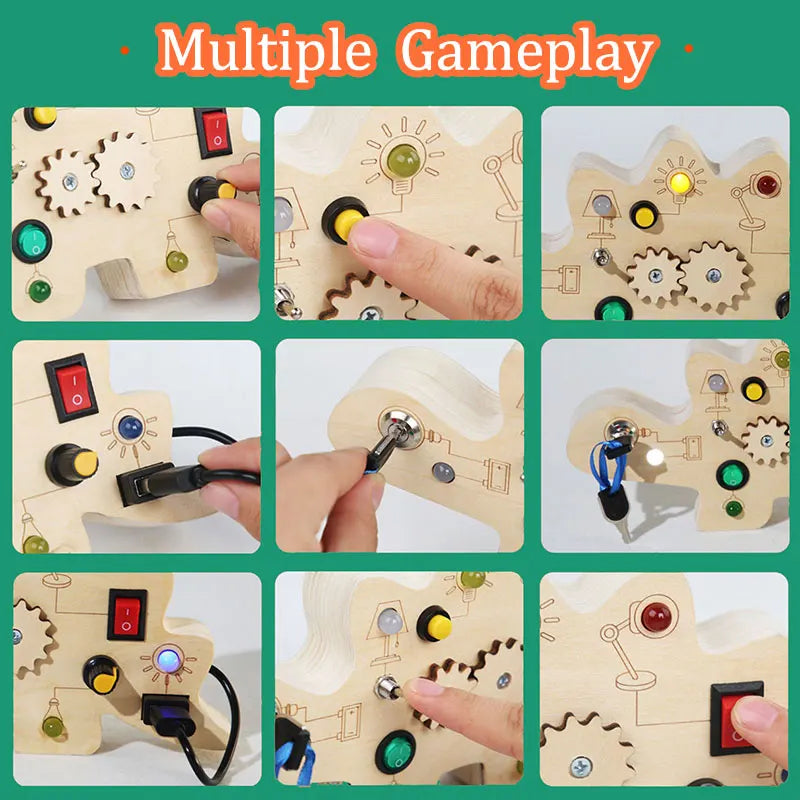 Children Busy Board Montessori Toys Wooden With Led