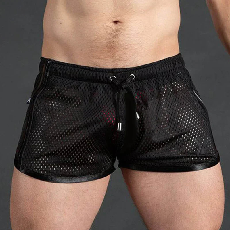 Men Casual Shorts Mesh Sexy Breathable Boxer Shorts