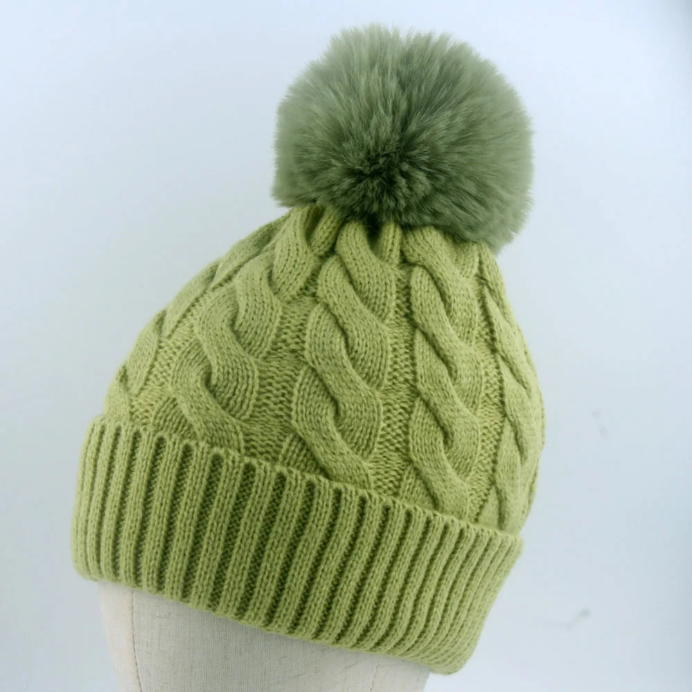 Warm Fleece Lined Hat Women Winter Beanies Cable
