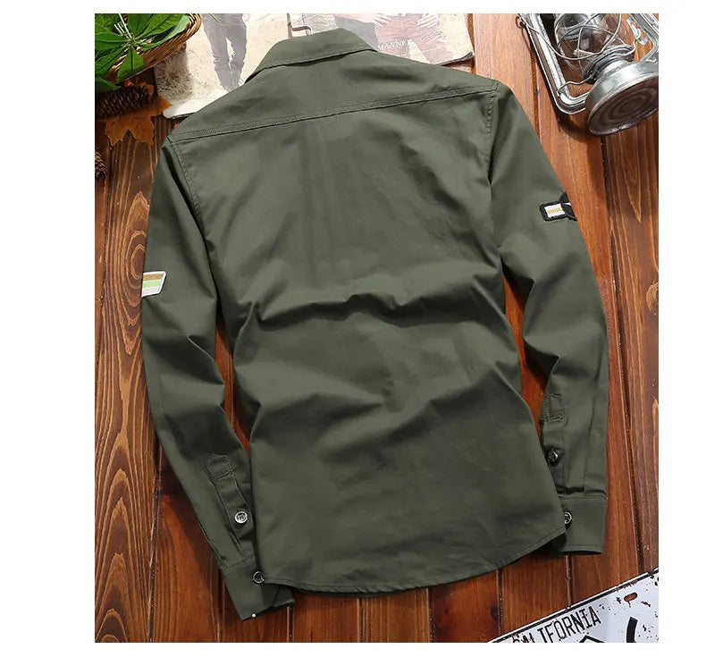 Men's Shirts Military Casual Shirt Cotton Khaki Retro