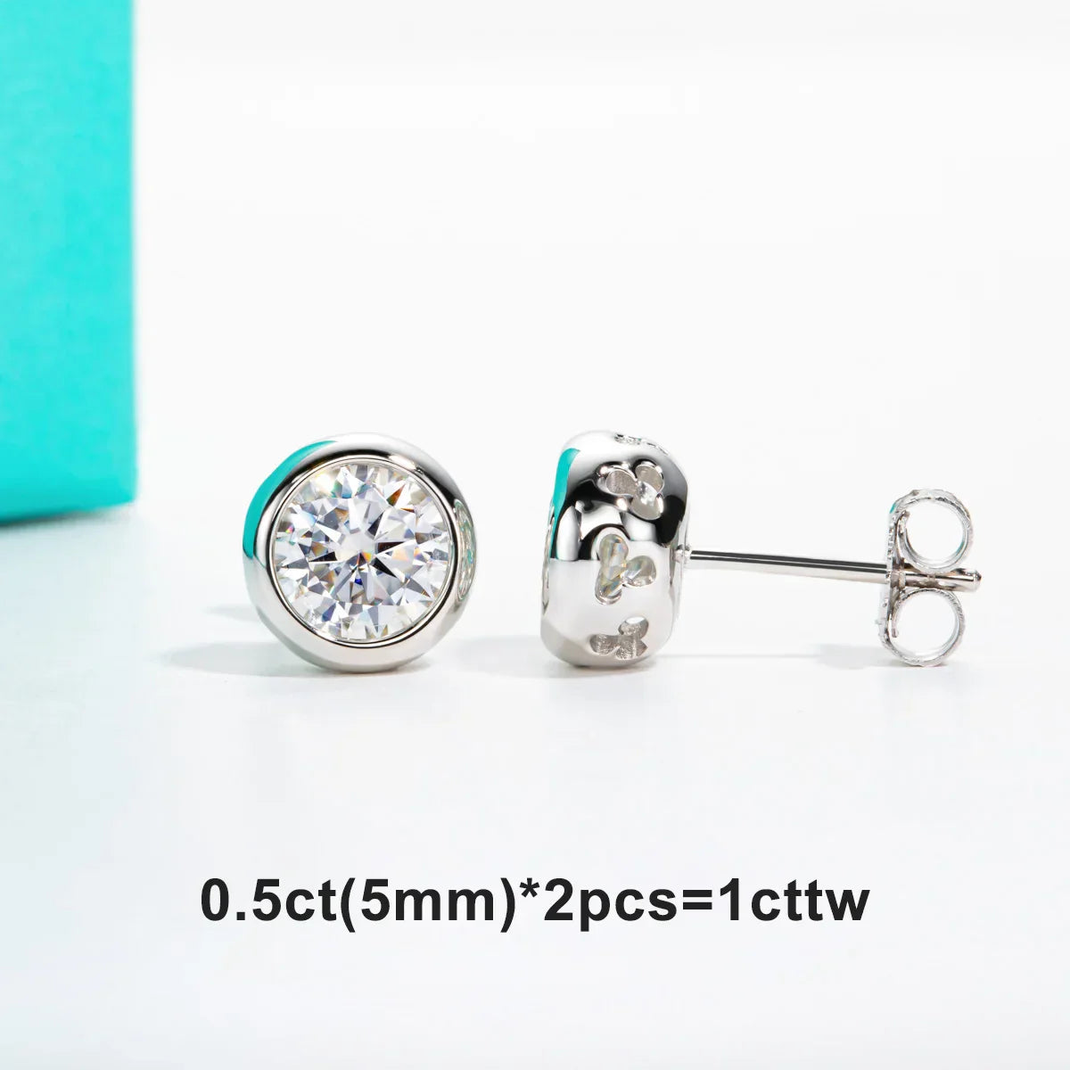 AnuJewel D Color Moissanite Bezel Stud Earrings 18K