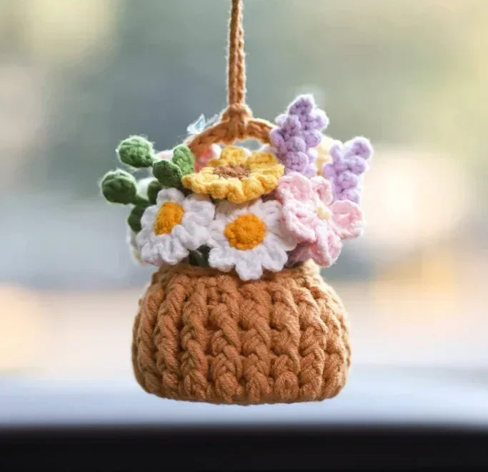 NEW Cute Potted Plants Crochet Car Basket,Hanging Plant