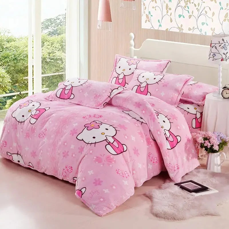 Sanrio hello Kitty Bedding Set Flannel Quilt Cover