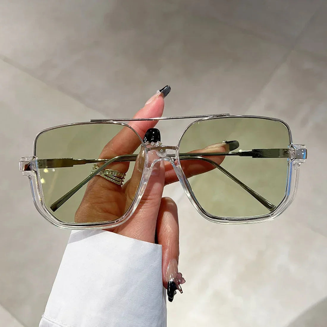 Fashion Vintage Big Square Sunglasses Half Metal Frame