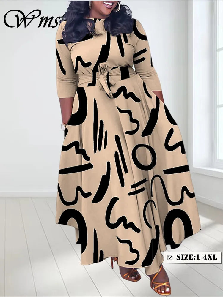 Wmstar Plus Size Women Dress Printed Fashion Maxi