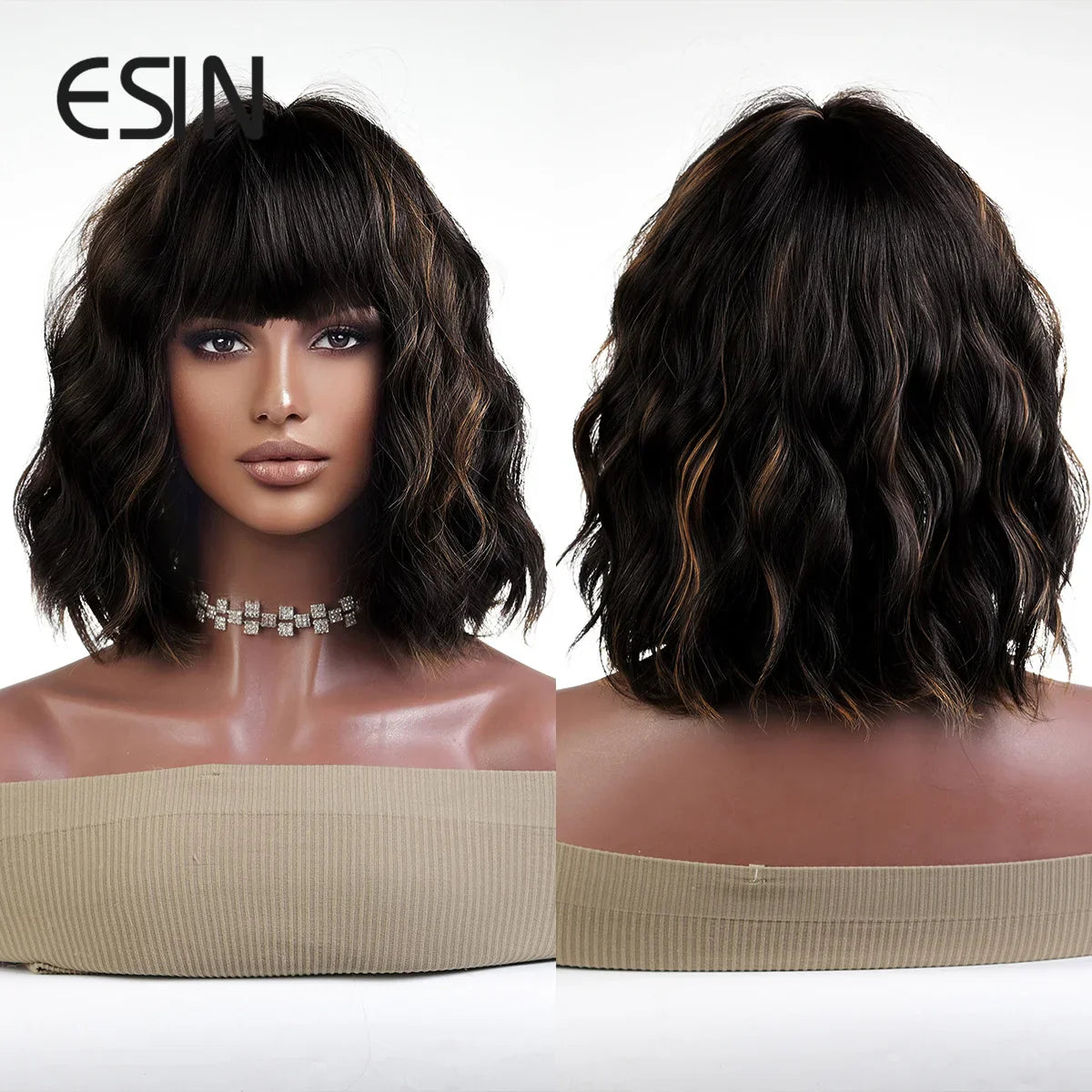 ESIN Synthetic Black Brown Medium Long Loose Body