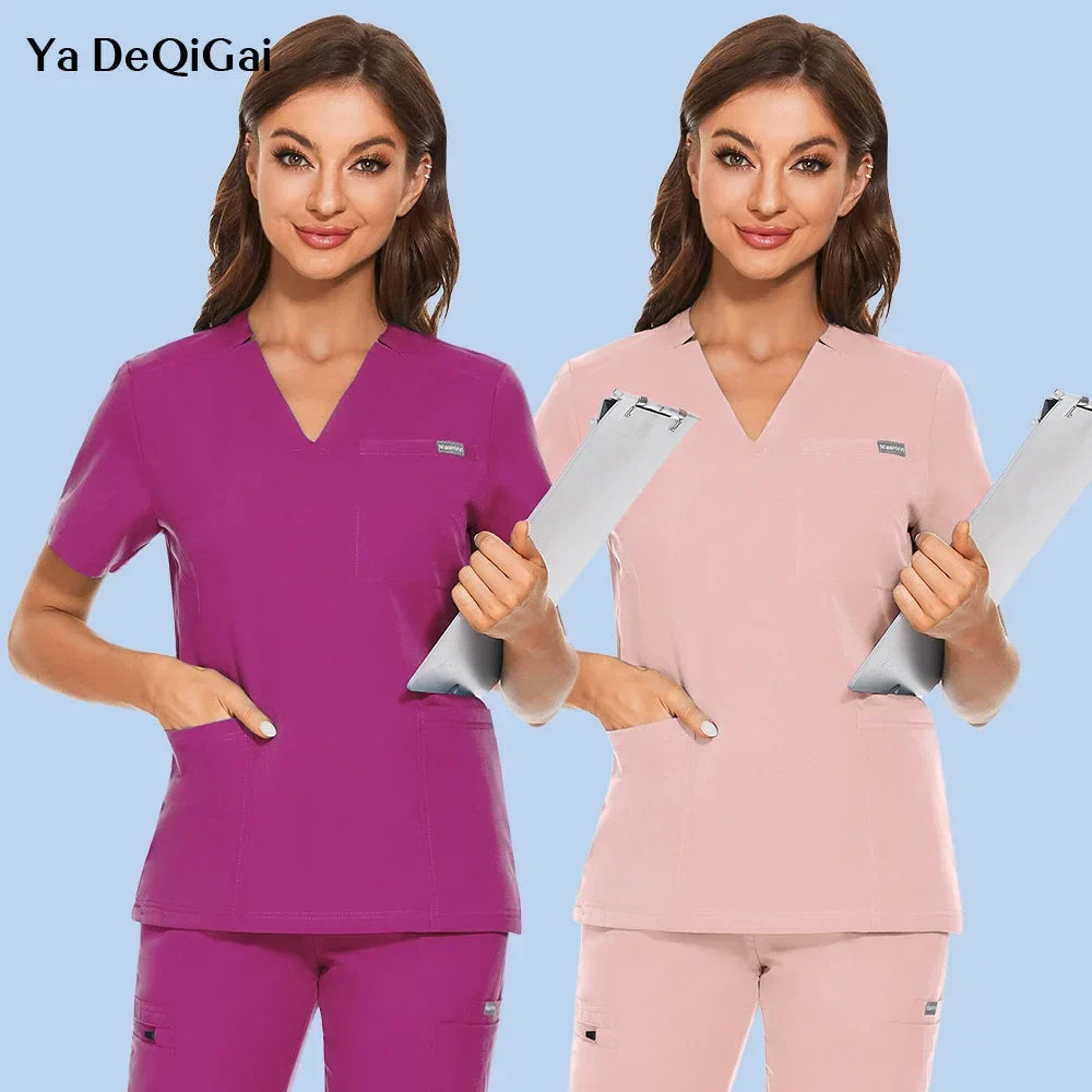 Dentist Scrubs Tops Fashion Hotel Workwear Scrub Shirts
