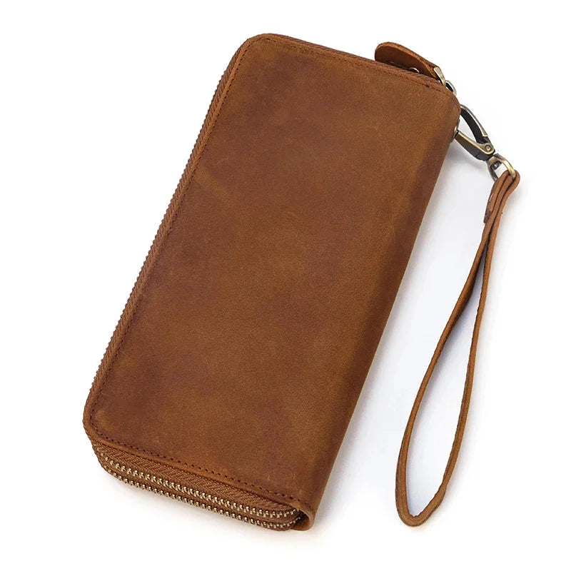 Newsbirds Womens Men s Clutch Wallet Vintage Crazy Horse Leather Zipper Long Wallets Purse for 6" Phone Card Pocket Carteira