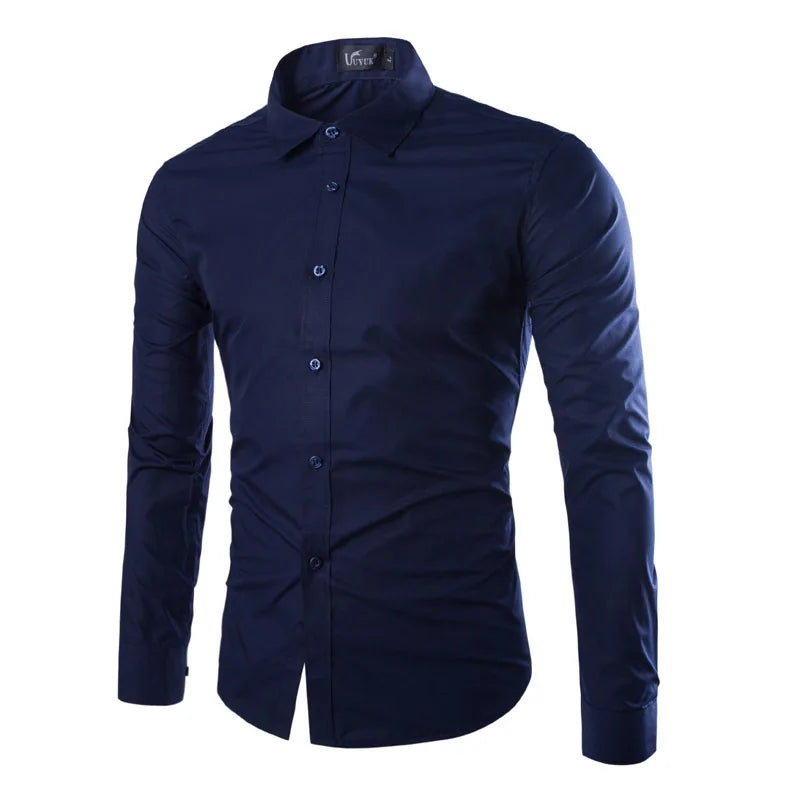 Mens Striped Shirts Long Sleeved Business Slim Fit