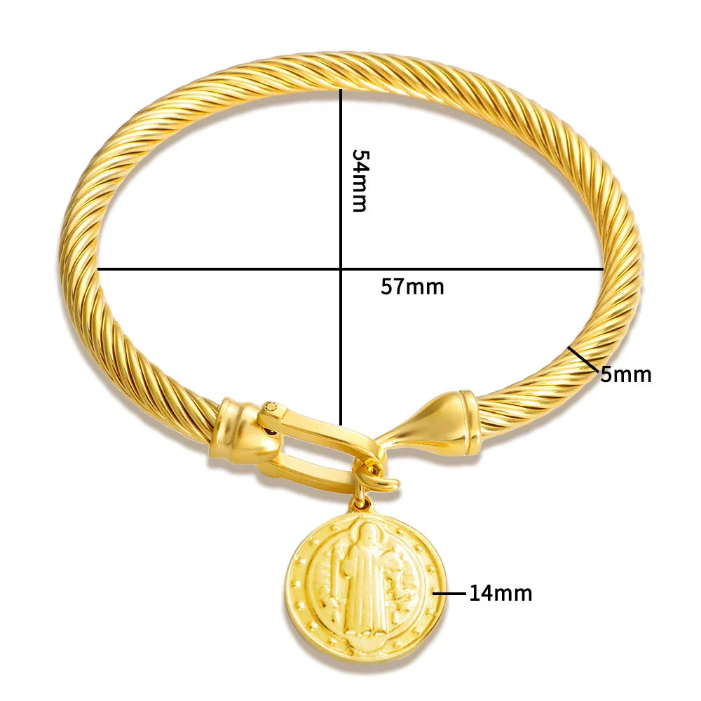 Saint Benedict Medal Charm Bracelet Stainless Steel Wire