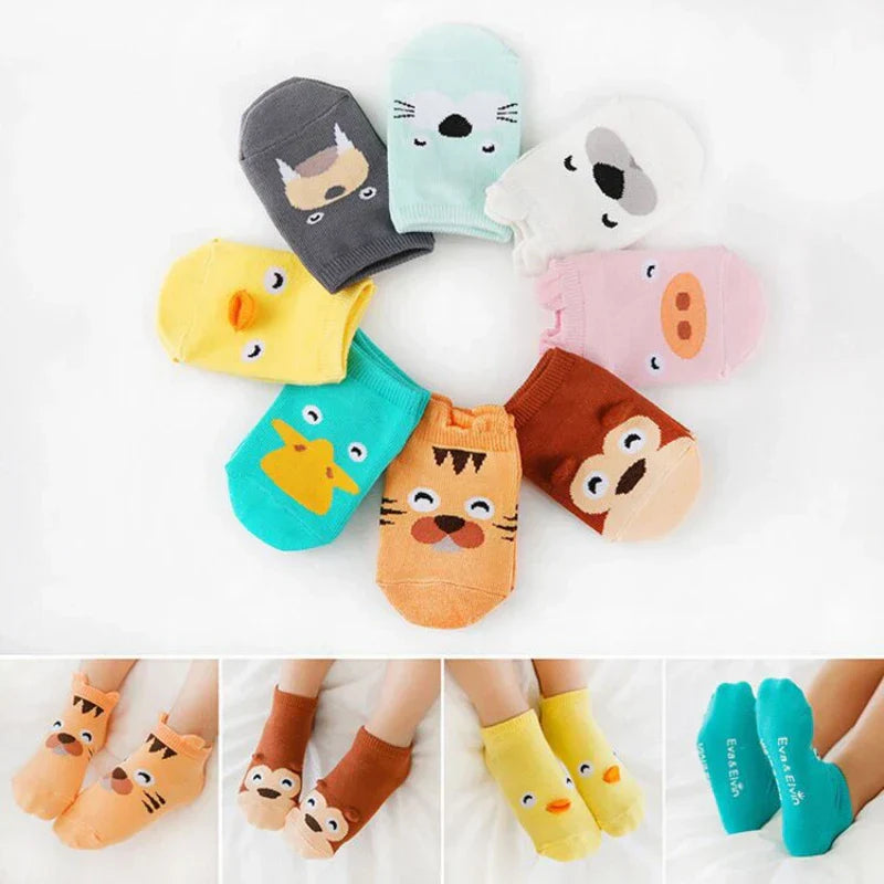 4Pairs/lot Cute Cartoon Non-slip Baby Socks Newborn Toddler