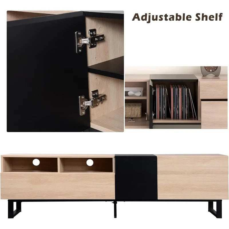 Modern TV Stand, Minimalist Wooden Entertainment Center for TVs Up To 80”, Sturdy TV Console for Living Room Bedroom Decor