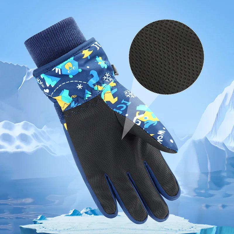 Children Winter Ski Gloves Waterproof Thicken Mittens Snow