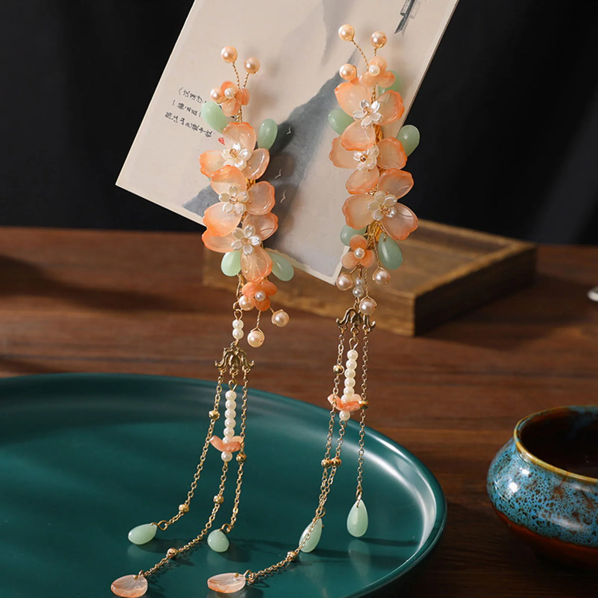 Chinese Hair Clips Girls Hanfu Hair Accessories Green