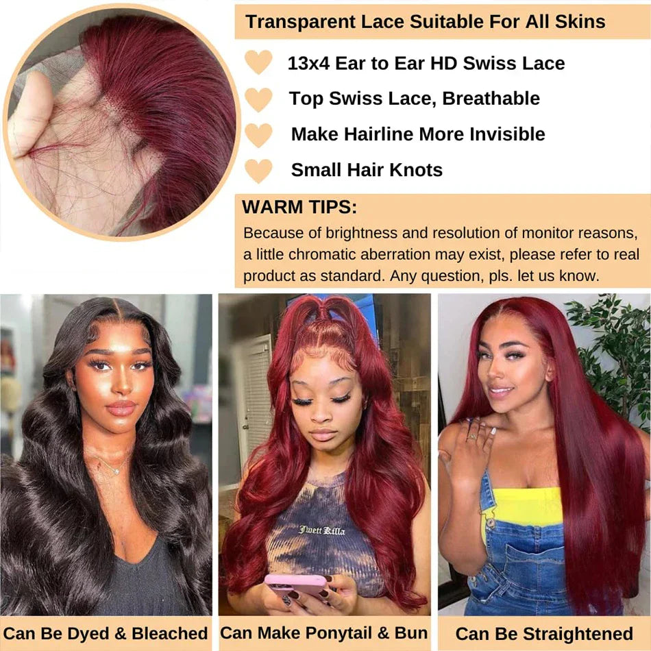 99j Burgundy Lace Front Human Hair Wig 13x4