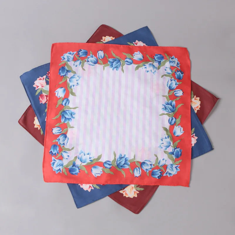 3Pcs 43x43cm Square Flower Printed Lady Women Handkerchiefs