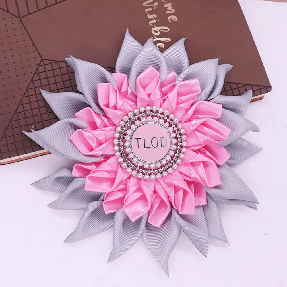 Pink Gray Satin Ribbon Sun Flower Corsage Design