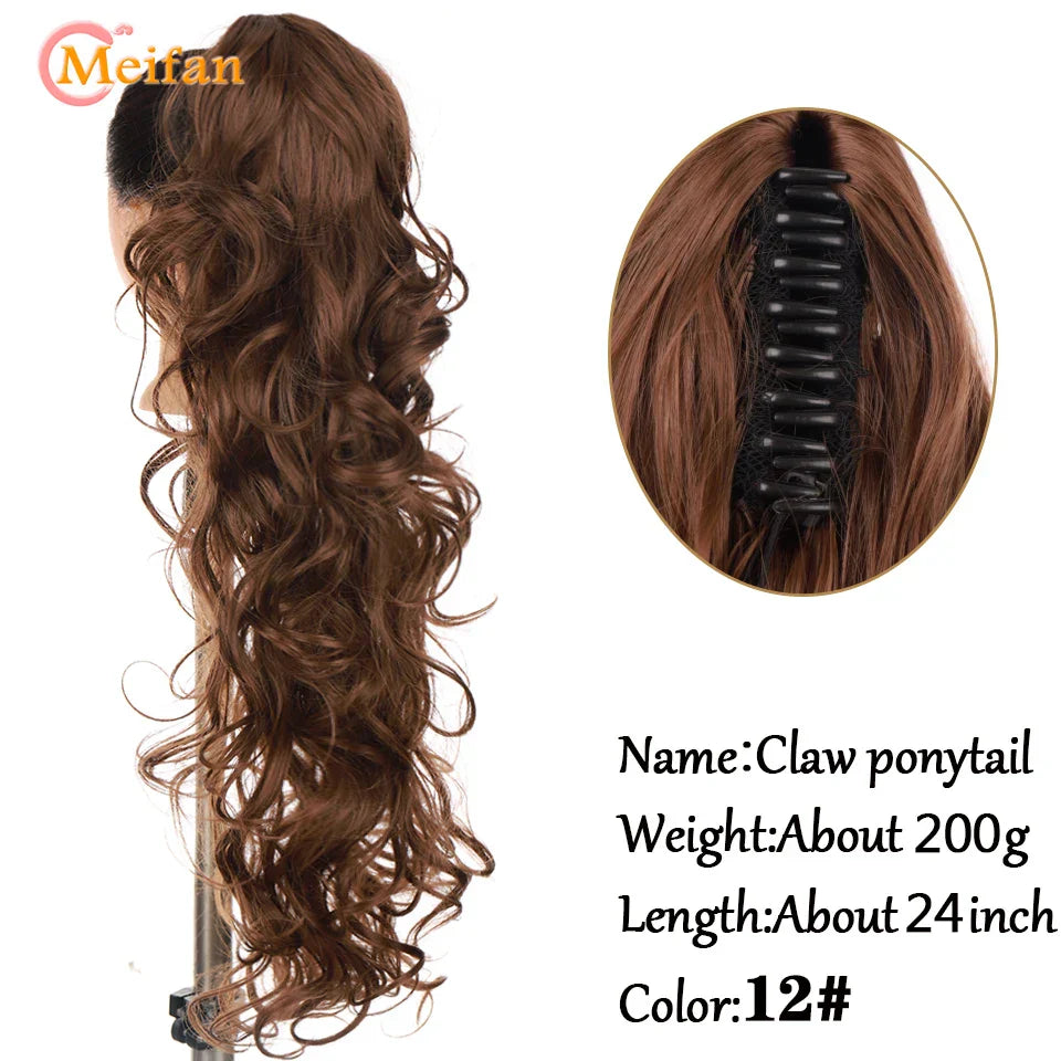MEIFAN Long Synthetic Wavy Clip in Hair Ponytail