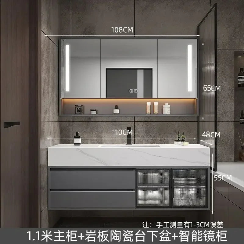 Luxury Bathroom Mirror Cabinet Double Basin Slate Integrated